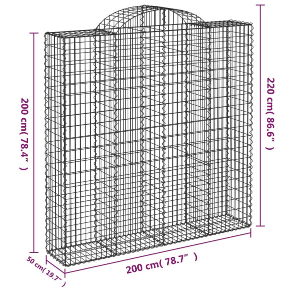 Coșuri Gabion Arcuite - 5 bucăți 200x50x200/220 cm - Fier Galvanizat