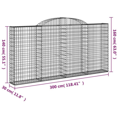 Set 4 Coșuri Gabion Arcuite | Fier Galvanizat 300x30x140/160 cm