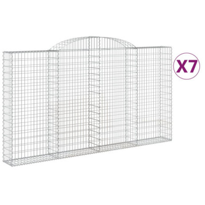 Set Gabion Arcuit 7 Bucăți | Gard Fier Galvanizat 300x30x160/180cm