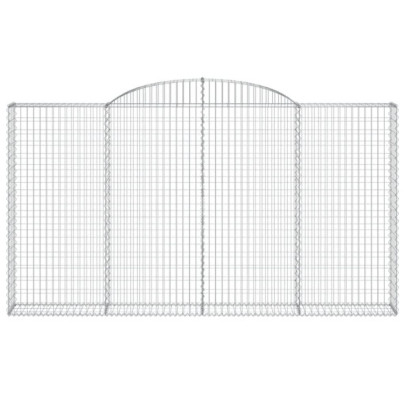 Set Gabion Arcuit 7 Bucăți | Gard Fier Galvanizat 300x30x160/180cm