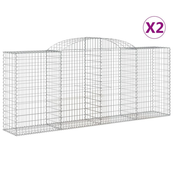Coșuri Gabion Arcuite 2 bucăți - Fier Galvanizat | Barieră Decorativă