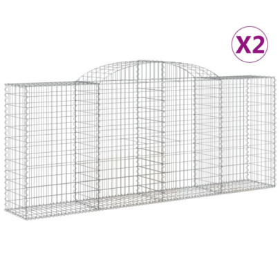 Coșuri Gabion Arcuite 2 bucăți - Fier Galvanizat | Barieră Decorativă