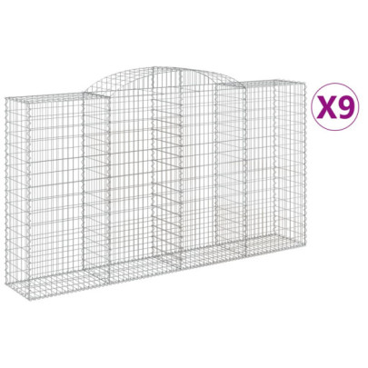 Set 9 Coșuri Gabion Arcuite | Fier Galvanizat 300x50x160/180 cm
