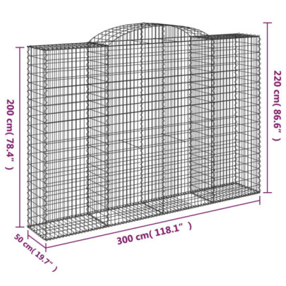 Set Gabion Arcuit 8 bucăți - Gard Fier Galvanizat 300x50x200/220 cm