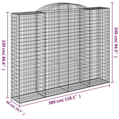 Coșuri Gabion Arcuite - 7 buc - 300x50x220/240cm - Fier Galvanizat