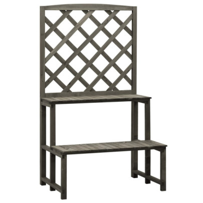 Suport plante cu spalier - gri - 70x42x120 cm - lemn masiv brad