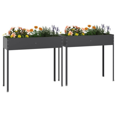 Jardiniere Oțel Galvanizat Antracit - Set 2 Bucăți - Livrare Gratuită