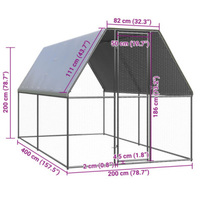Coteț Păsări Exterior 2x4x2m - Oțel Galvanizat Rezistent