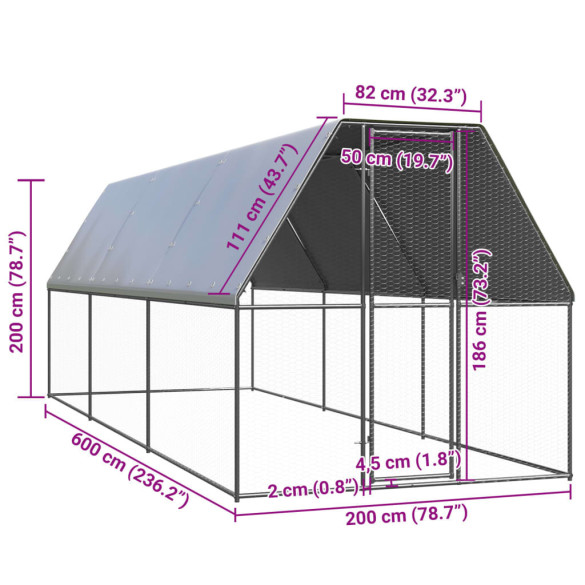 Coteț Păsări Exterior 2x6x2m Oțel Galvanizat - Livrare Gratuită
