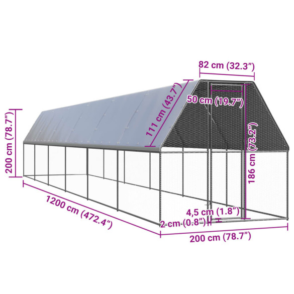 Coteț Păsări Exterior Oțel Galvanizat 2x12x2m - Livrare Gratuită