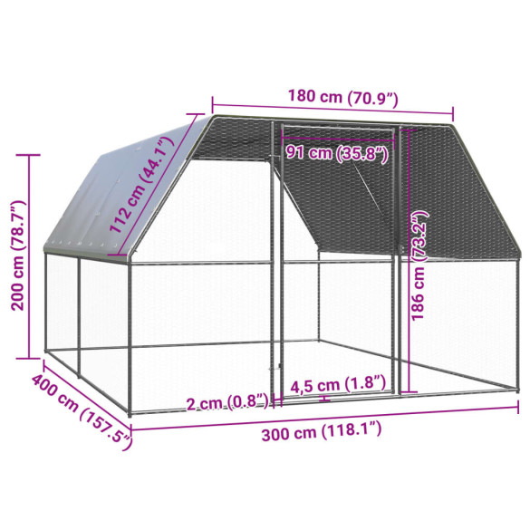 Coteț de Păsări Exterior - Oțel Zincat 3x4x2 m - Livrare Gratuită