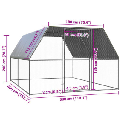 Coteț de Păsări Exterior - Oțel Zincat 3x4x2 m - Livrare Gratuită