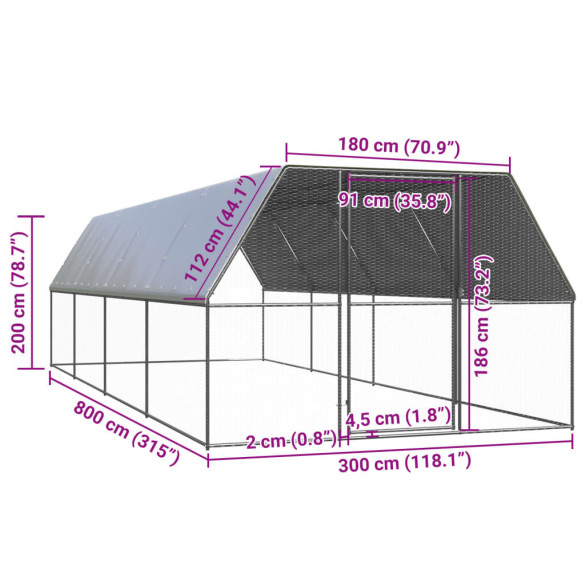Coteț de Păsări Exterior 3x8x2 m - Oțel Galvanizat Rezistent