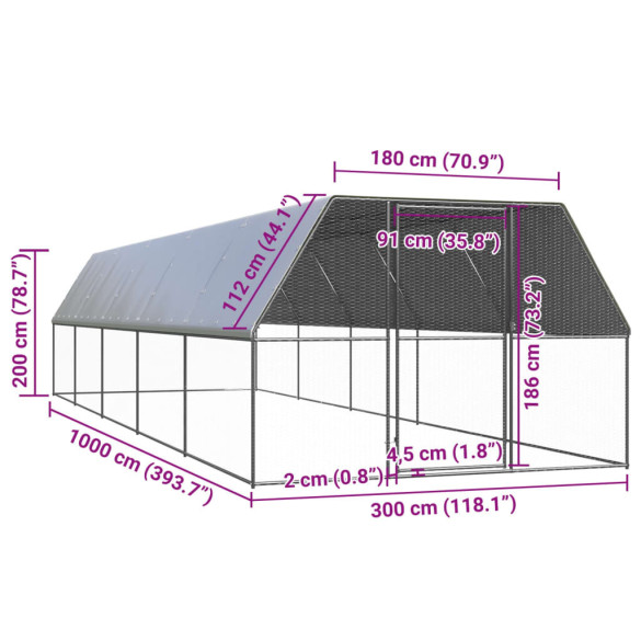 Coteț Păsări Exterior 3x10x2 m - Oțel Galvanizat Rezistent