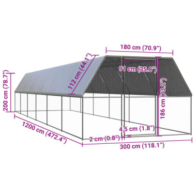 Coteț Păsări Exterior Oțel Galvanizat 3x12x2 m - Livrare Gratuită