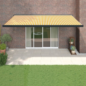 Copertină retractabilă 5x3m - Galben/Alb - Textil/Aluminiu