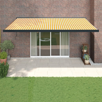 Copertină retractabilă 5x3m - Galben/Alb - Textil/Aluminiu