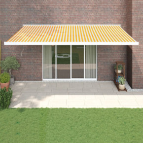 Copertină Retractabilă 5x3m - Galben/Alb - Textil/Aluminiu