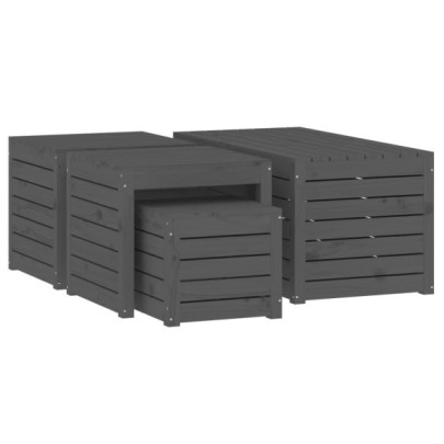 Set Cutii Grădină 4 Piese - Lemn Masiv de Pin - Gri