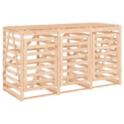 Magazie Triplă Lemn Pin pentru Coșuri Gunoi Exterior