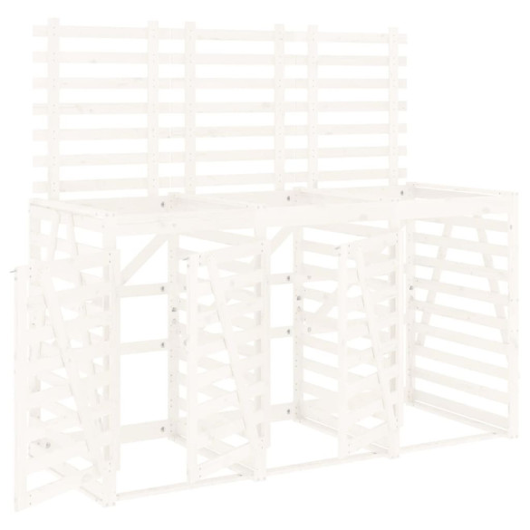 Magazie Coș Gunoi Triplă Lemn Pin Alb | Depozitare Exterior