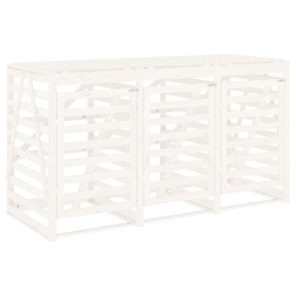 Magazie Coș Gunoi Triplă Lemn Pin Alb | Depozitare Exterior