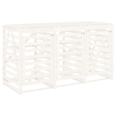 Magazie Coș Gunoi Triplă Lemn Pin Alb | Depozitare Exterior