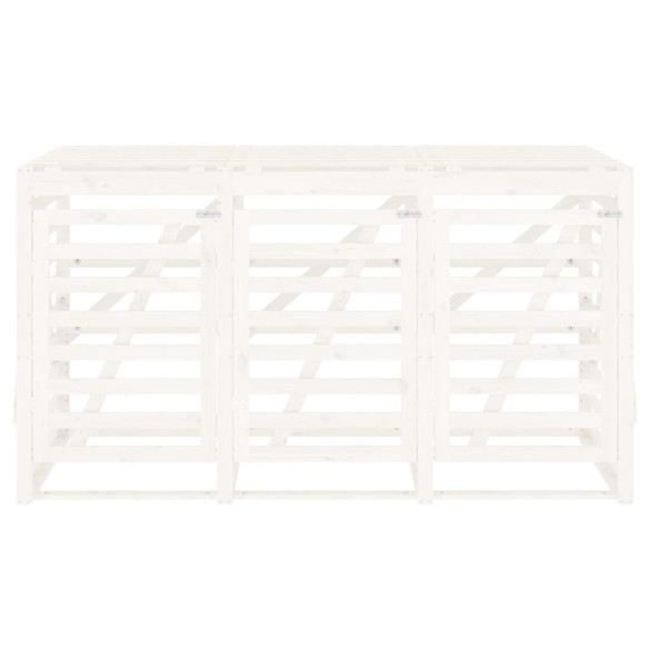 Magazie Coș Gunoi Triplă Lemn Pin Alb | Depozitare Exterior