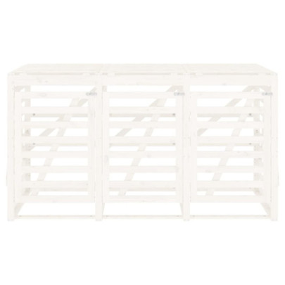 Magazie Coș Gunoi Triplă Lemn Pin Alb | Depozitare Exterior