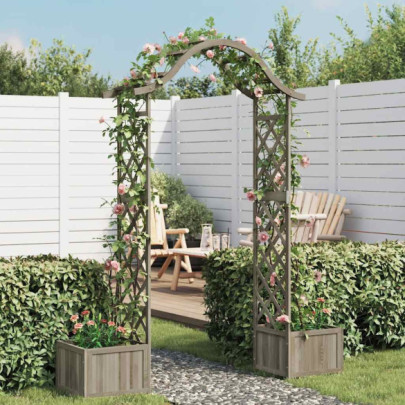 Pergolă de grădină cu jardinieră - gri - lemn masiv de brad