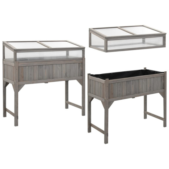 Strat Înălțat cu Seră - Lemn Masiv de Brad - 110x54x120 cm