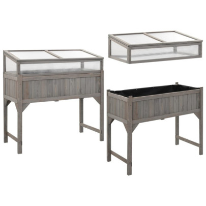 Strat Înălțat cu Seră - Lemn Masiv de Brad - 110x54x120 cm