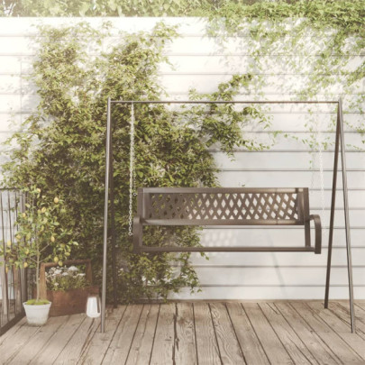 Bancă Balansoar Grădină Negru - Oțel și Plastic | Livrare Gratuită