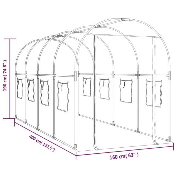 Seră transparentă 160x400x190 cm PVC/oțel | Livrare gratuită Seră transparentă 160x400x190 cm PVC/oțel | Livrare gratuită