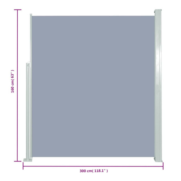 Copertină Laterală Retractabilă Gri 160x300 cm - Livrare Gratuită