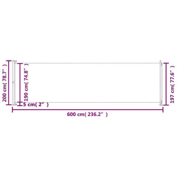 Copertină Laterală Retractabilă Gri 200x600 cm - Livrare Gratuită