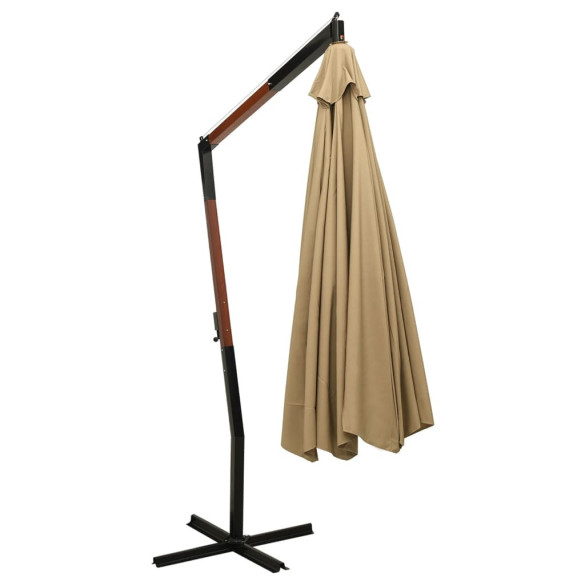 Umbrelă suspendată lemn 350 cm - Gri taupe - Livrare gratuită