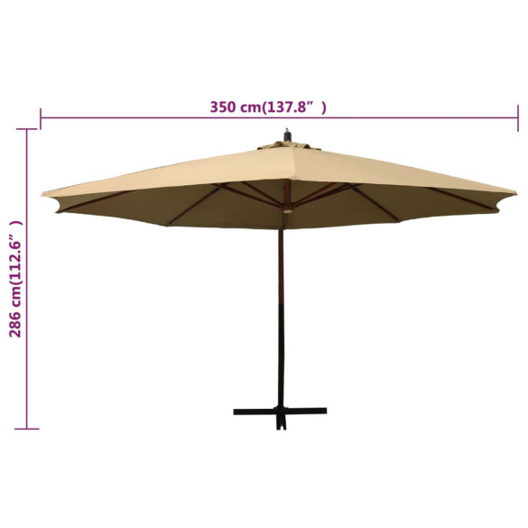 Umbrelă suspendată lemn 350 cm - Gri taupe - Livrare gratuită