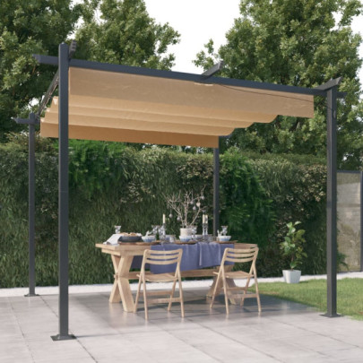 Pavilion Grădină Acoperiș Retractabil Gri Taupe 3x3m