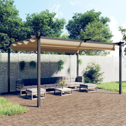 Pavilion de grădină - acoperiș retractabil - gri taupe - 4x3 m
