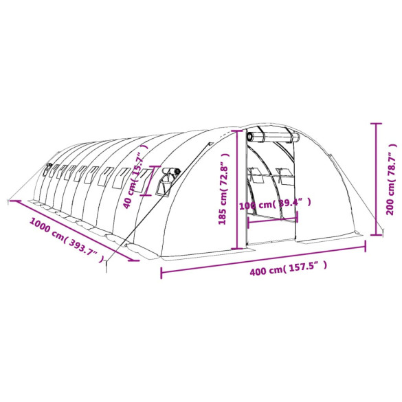 Seră 10x4m - Cadru Oțel, Acoperiș PE 140g/m² Seră 10x4m - Cadru Oțel, Acoperiș PE 140g/m²