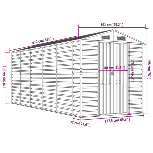 Șopron Grădină Metalic - Depozitare Exterior, Oțel Galvanizat