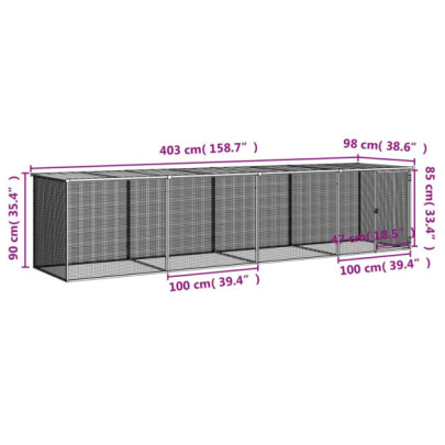 Coteț Pui Antracit 403x98x90 cm - Oțel Galvanizat | Livrare Gratuită