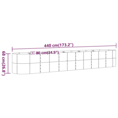 Strat Înălțat Grădină Metalic 440x80x68 cm - Livrare Gratuită