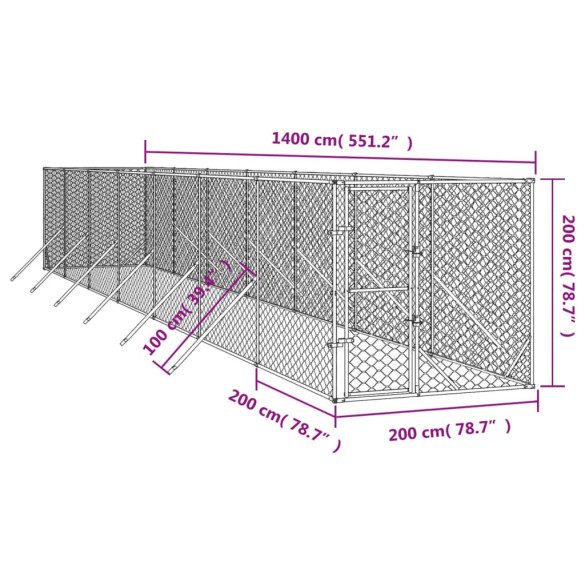 Padoc Exterior Câini Oțel Galvanizat 2x14x2m - Livrare Gratuită