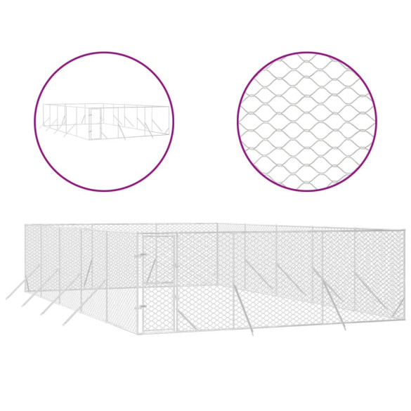 Padoc Exterior Câini Argintiu 6x10x2m Oțel Galvanizat