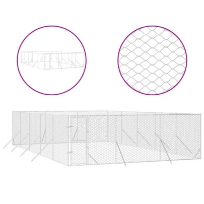 Padoc Exterior Câini Argintiu 6x10x2m Oțel Galvanizat