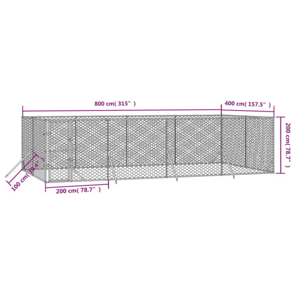 Padoc Câini Exterior 8x4x2 m Oțel Galvanizat - Livrare Gratuită