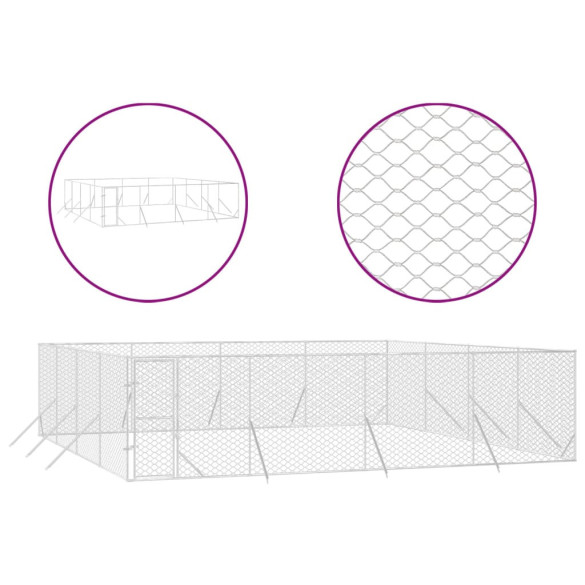 Padoc Exterior Câini 8x8x2 m Oțel Galvanizat | Livrare Gratuită