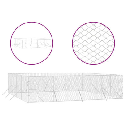 Padoc Exterior Câini 8x8x2 m Oțel Galvanizat | Livrare Gratuită